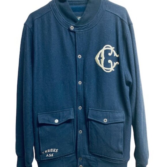 Crooks and Castles Navy Blue Embroidered Wool Jacket Large - Picture 1 of 6